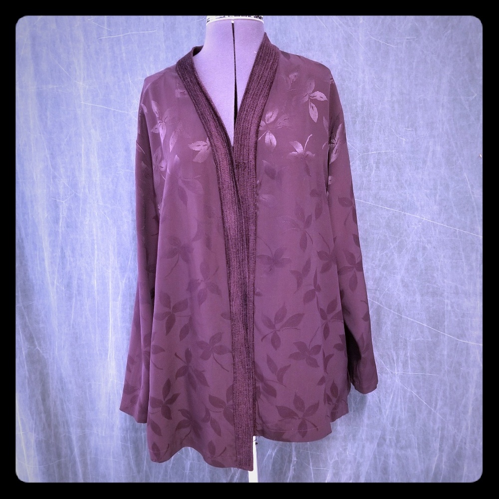 Coldwater Creek deep plum jacquard kimono jacket
